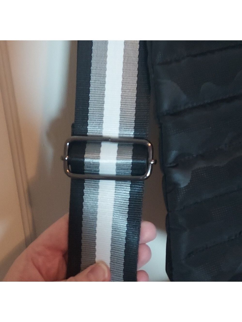 Think Royln Black Quilted Camo Tote Crossbody Bag - Picture 9 of 12